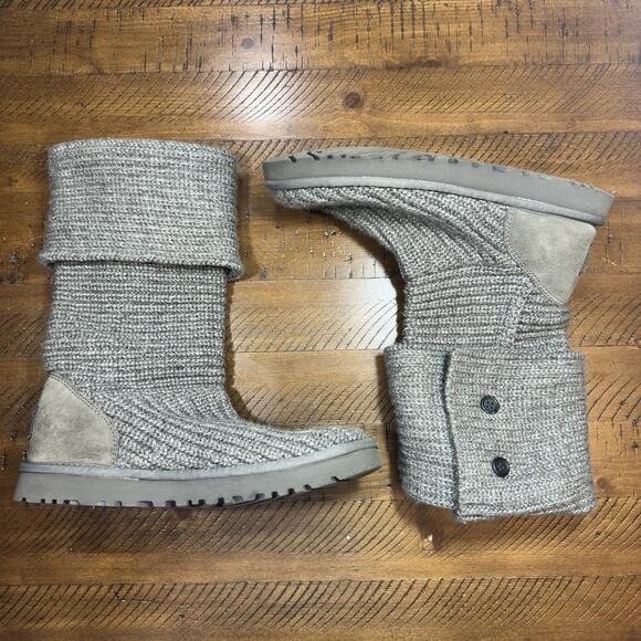 UGG Gray Knit Boots Women’s Size 10 Knee High Or Ankle Adjustable SN 5819 - Picture 14 of 16